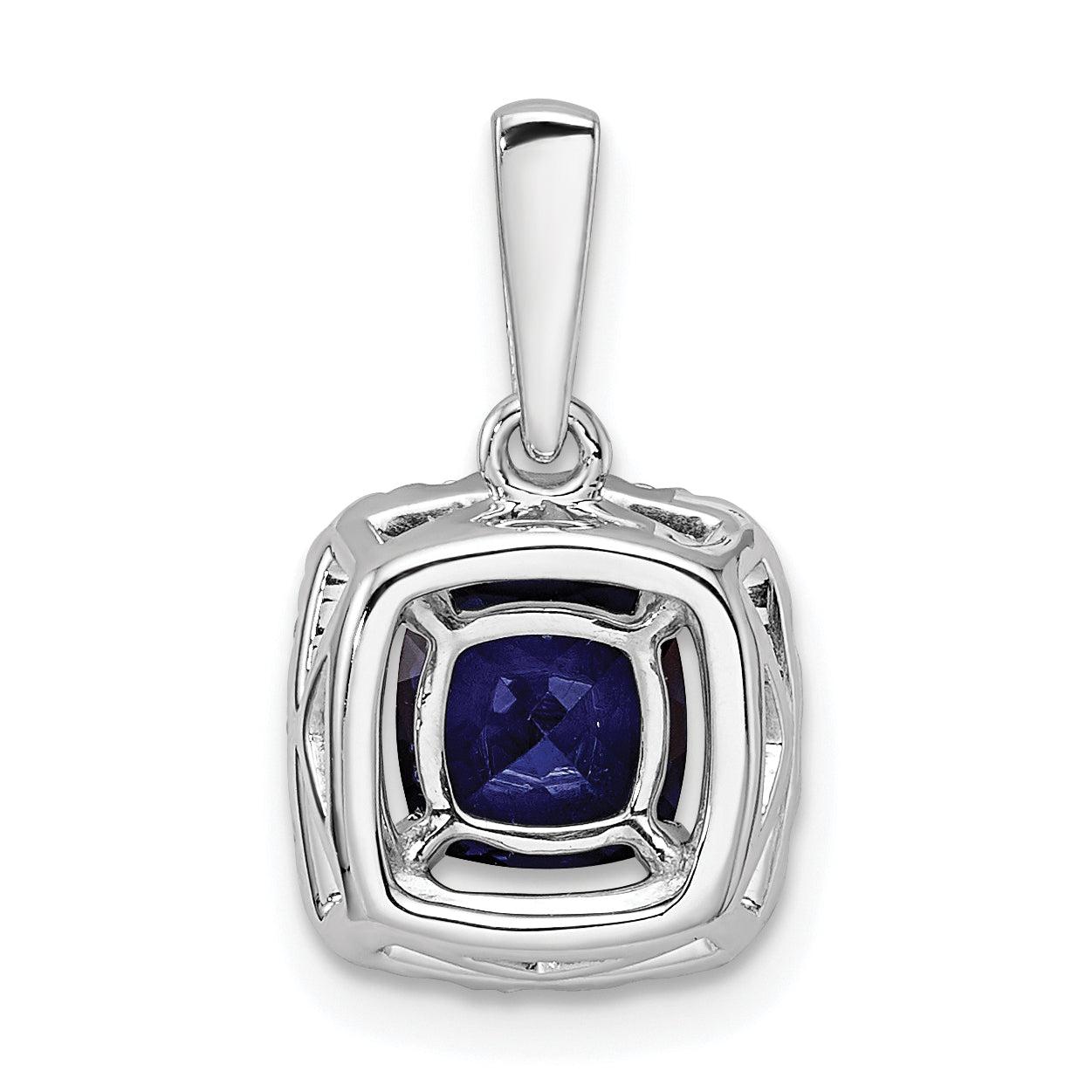 14k White Gold 1/4 Ct. Lab Grown Diamond VS/SI+ G+ September Birthstone Lab Created Blue Sapphire Halo Pendant
