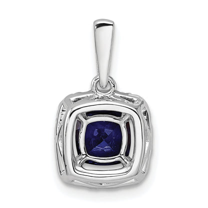14k White Gold 1/4 Ct. Lab Grown Diamond VS/SI+ G+ September Birthstone Lab Created Blue Sapphire Halo Pendant