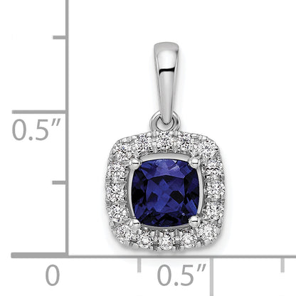 14k White Gold 1/4 Ct. Lab Grown Diamond VS/SI+ G+ September Birthstone Lab Created Blue Sapphire Halo Pendant