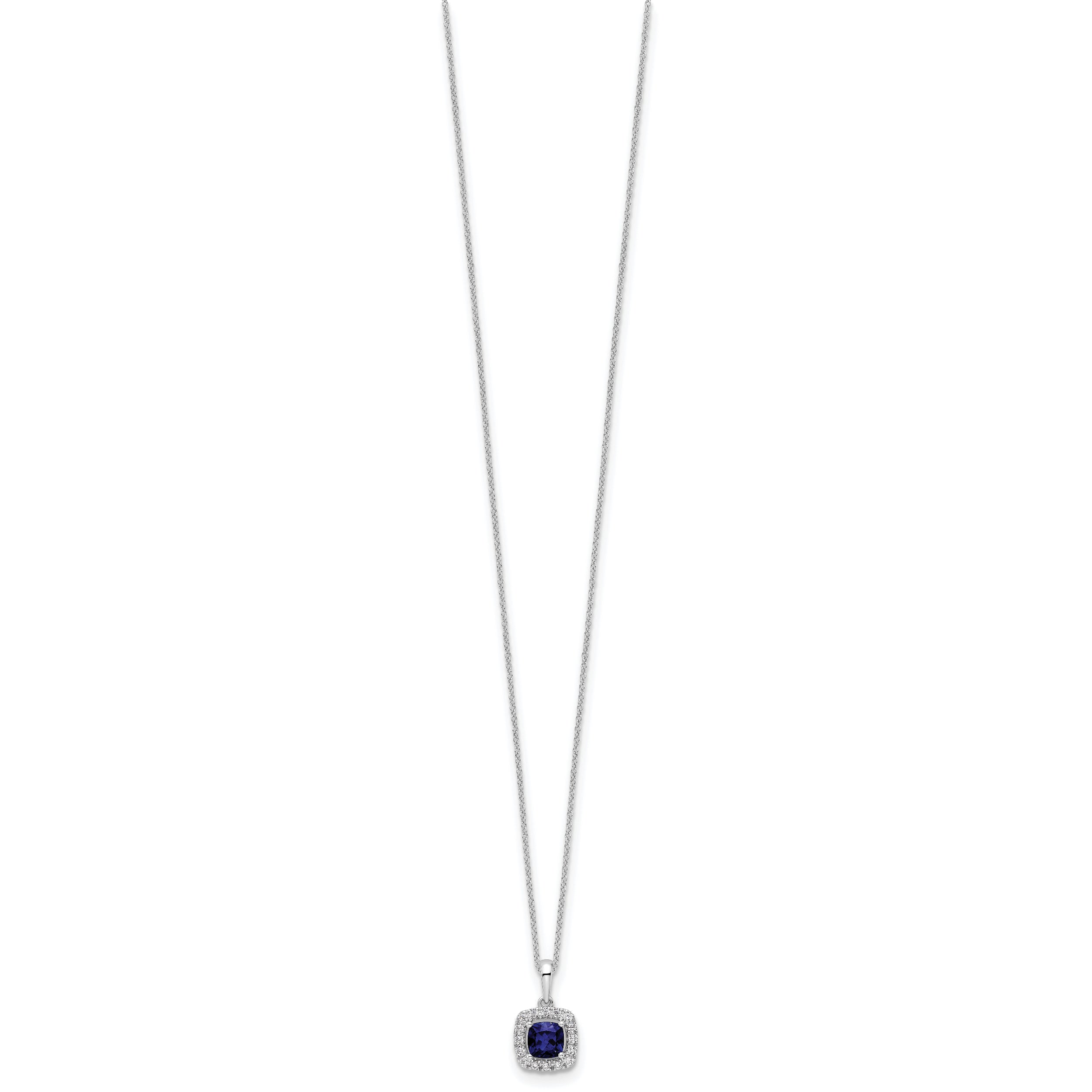 10k White Gold 1/4 Ct. Lab Grown Diamond VS/SI+ G+ and Created Sapphire 18 inch Pendant Necklace