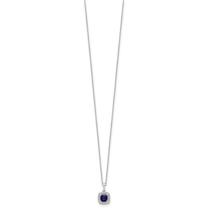 10k White Gold 1/4 Ct. Lab Grown Diamond VS/SI+ G+ and Created Sapphire 18 inch Pendant Necklace