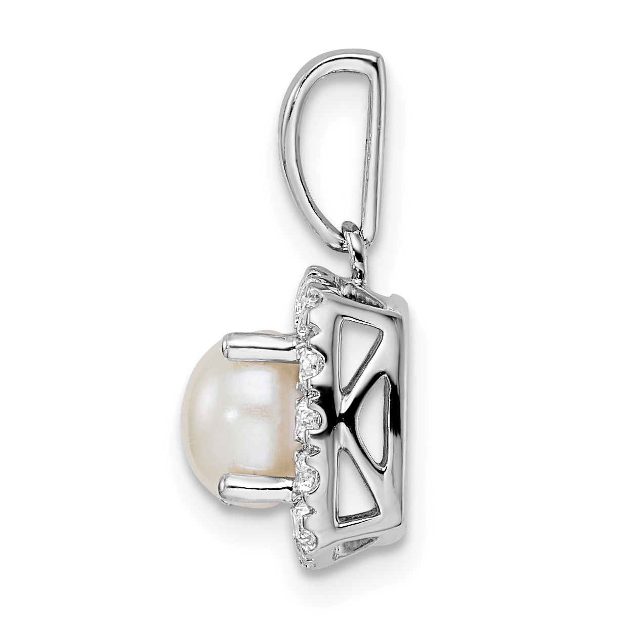 14k White Gold 1/4 Ct. Lab Grown Diamond VS/SI+ G+ June Birthstone Freshwater Cultered Pearl Halo Pendant
