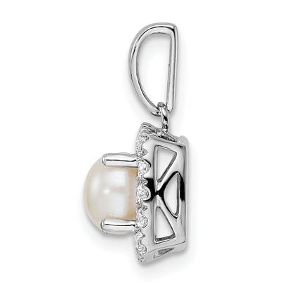 14k White Gold 1/4 Ct. Lab Grown Diamond VS/SI+ G+ June Birthstone Freshwater Cultered Pearl Halo Pendant