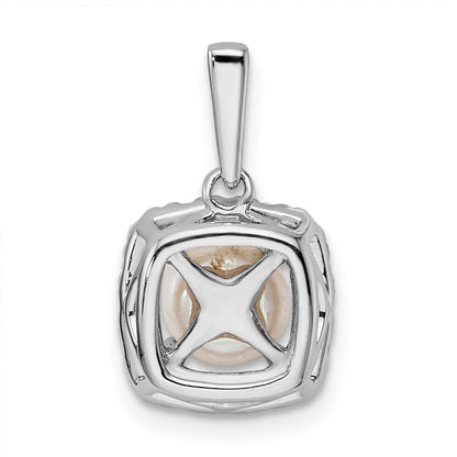 14k White Gold 1/4 Ct. Lab Grown Diamond VS/SI+ G+ June Birthstone Freshwater Cultered Pearl Halo Pendant