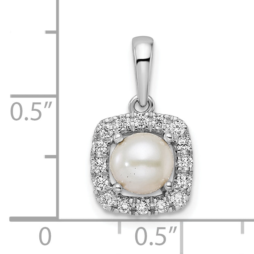 14k White Gold 1/4 Ct. Lab Grown Diamond VS/SI+ G+ June Birthstone Freshwater Cultered Pearl Halo Pendant