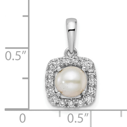 14k White Gold 1/4 Ct. Lab Grown Diamond VS/SI+ G+ June Birthstone Freshwater Cultered Pearl Halo Pendant