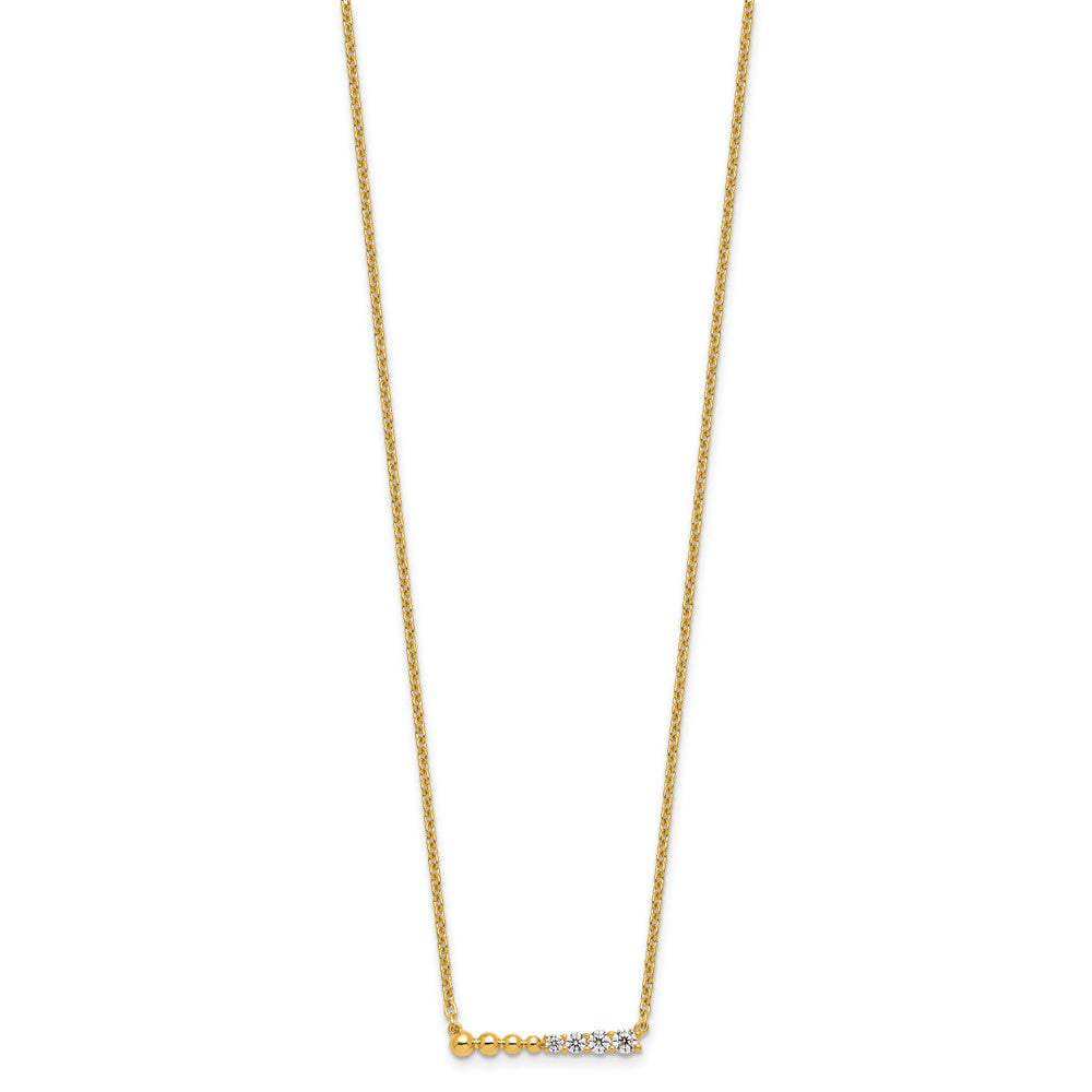 14k Yellow Gold 1/4 Ct. Lab Grown Diamond VS/SI+ G+ Beaded Bar 18 inch Necklace