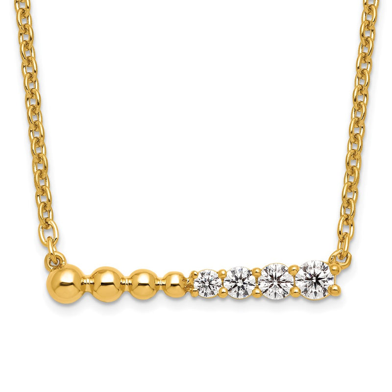 14k Yellow Gold 1/4 Ct. Lab Grown Diamond VS/SI+ G+ Beaded Bar 18 inch Necklace
