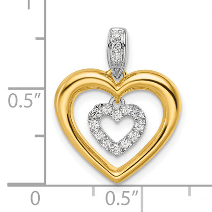 14k Two-tone Two Tone 1/6 Ct. Lab Grown Diamond VS/SI+ G+ Dangle Double Heart Pendant