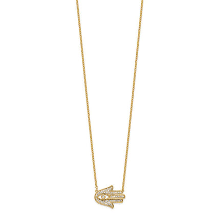 14k Yellow Gold 1/4 Ct. Lab Grown Diamond VS/SI+ G+ Hamsa 18 inch Necklace