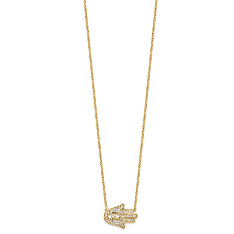 14k Yellow Gold 1/4 Ct. Lab Grown Diamond VS/SI+ G+ Hamsa 18 inch Necklace
