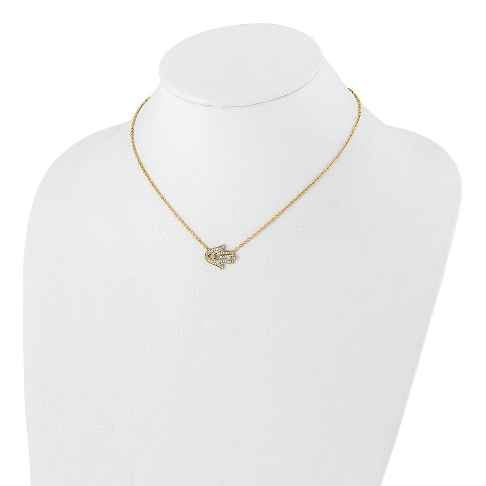 14k Yellow Gold 1/4 Ct. Lab Grown Diamond VS/SI+ G+ Hamsa 18 inch Necklace