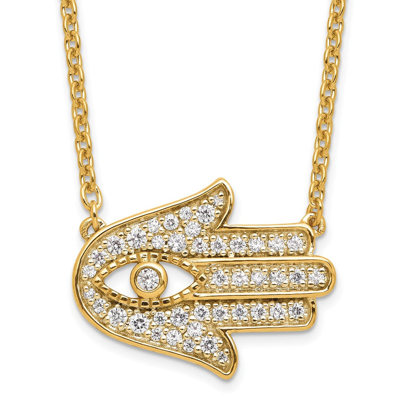 14k Yellow Gold 1/4 Ct. Lab Grown Diamond VS/SI+ G+ Hamsa 18 inch Necklace
