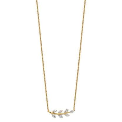 14k Yellow Gold 3/8 Ct. Lab Grown Diamond VS/SI+ G+ Branch with Leaves 18 inch Necklace