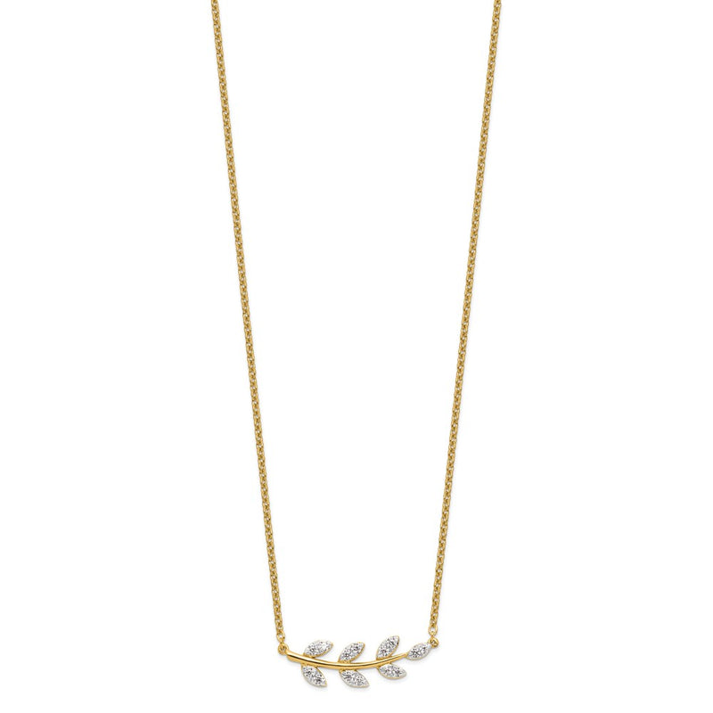 14k Yellow Gold 3/8 Ct. Lab Grown Diamond VS/SI+ G+ Branch with Leaves 18 inch Necklace