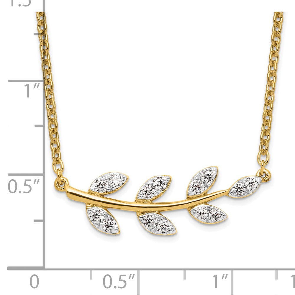14k Yellow Gold 3/8 Ct. Lab Grown Diamond VS/SI+ G+ Branch with Leaves 18 inch Necklace