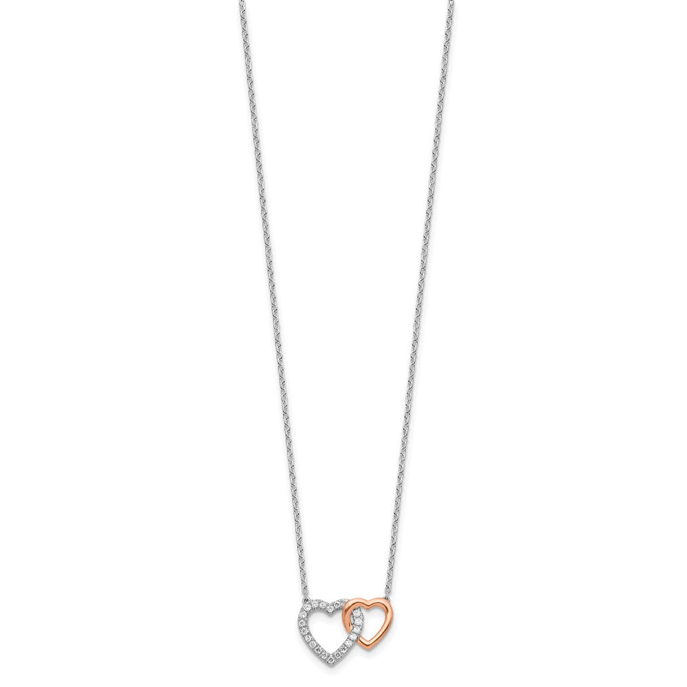 14k Two-Tone Rose and White Gold 1/5 Ct. Lab Grown Diamond VS/SI+ G+ 18 inch Interlocking Heart Necklace