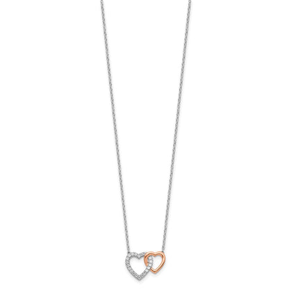 14k Two-Tone Rose and White Gold 1/5 Ct. Lab Grown Diamond VS/SI+ G+ 18 inch Interlocking Heart Necklace
