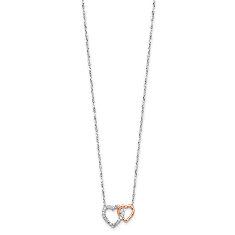 14k Two-Tone Rose and White Gold 1/5 Ct. Lab Grown Diamond VS/SI+ G+ 18 inch Interlocking Heart Necklace