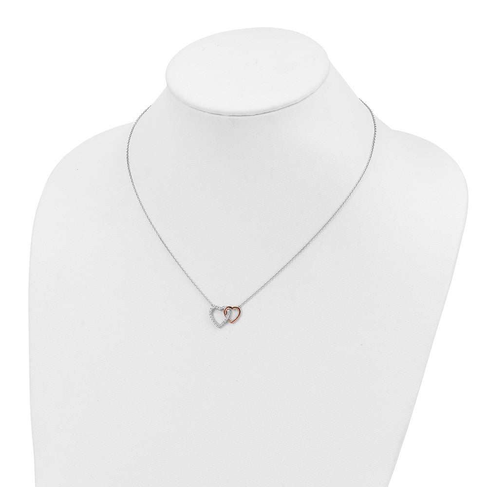 14k Two-Tone Rose and White Gold 1/5 Ct. Lab Grown Diamond VS/SI+ G+ 18 inch Interlocking Heart Necklace