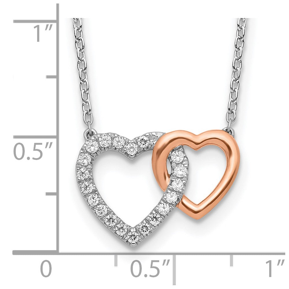 14k Two-Tone Rose and White Gold 1/5 Ct. Lab Grown Diamond VS/SI+ G+ 18 inch Interlocking Heart Necklace