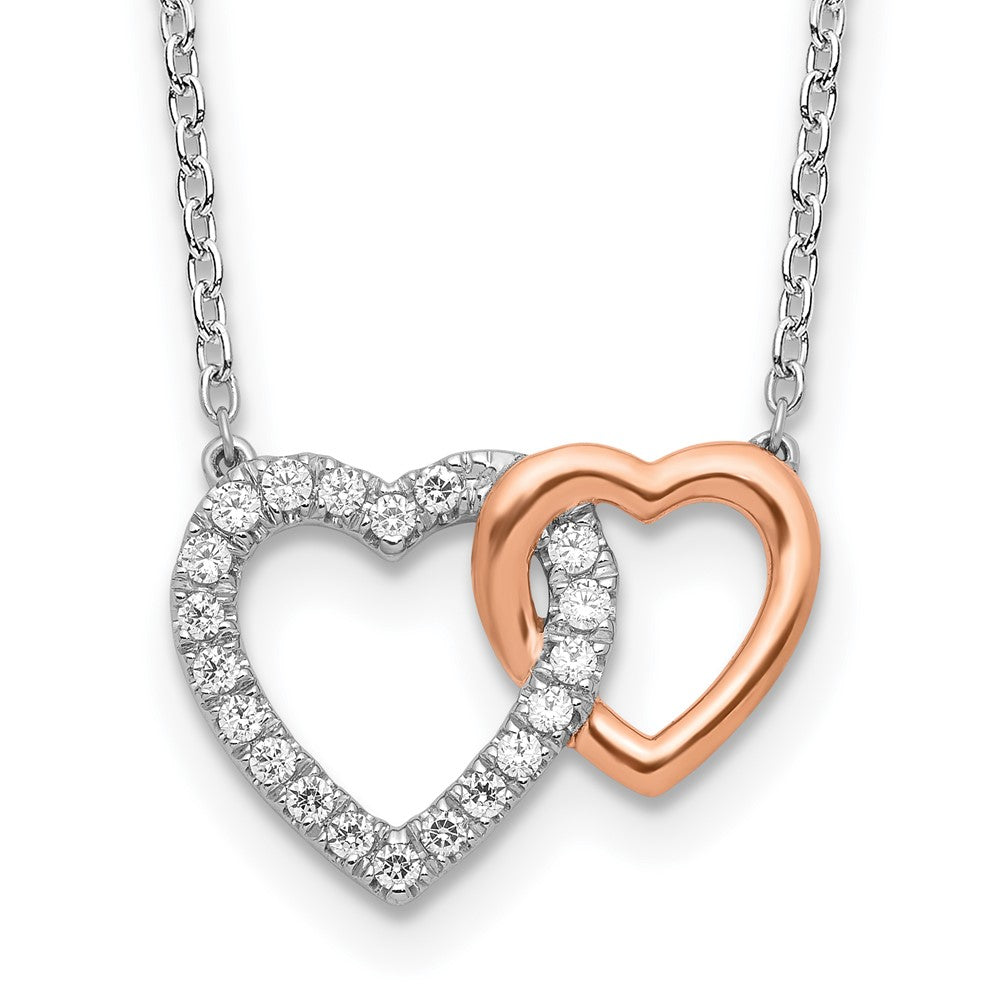 14k Two-Tone Rose and White Gold 1/5 Ct. Lab Grown Diamond VS/SI+ G+ 18 inch Interlocking Heart Necklace