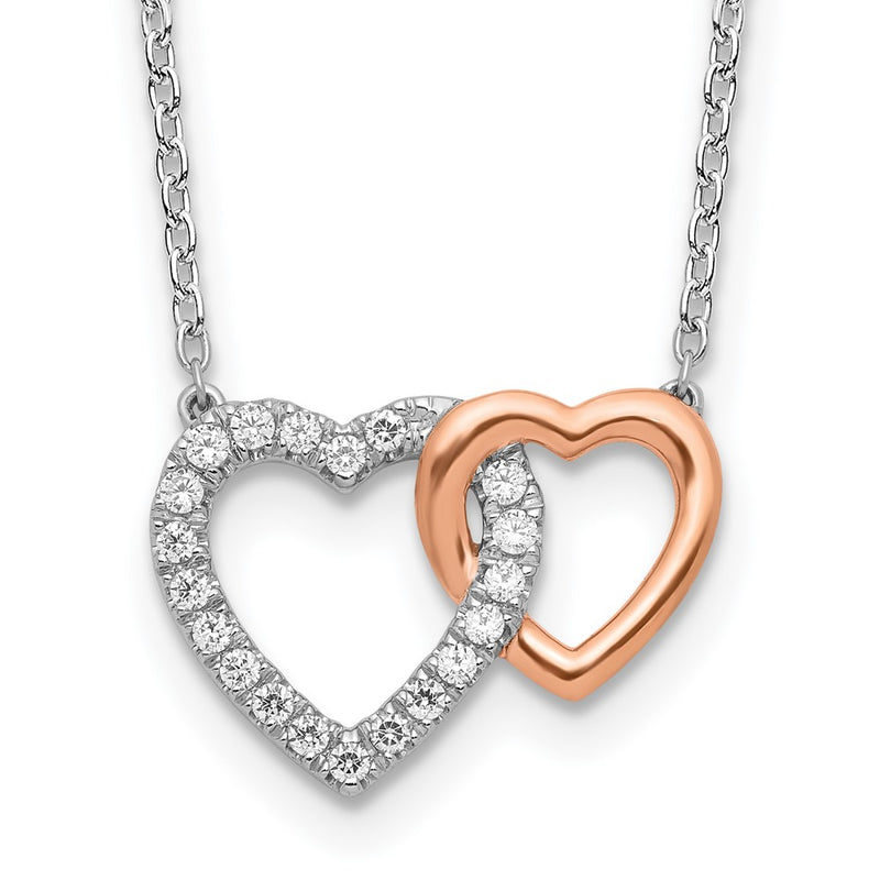 14k Two-Tone Rose and White Gold 1/5 Ct. Lab Grown Diamond VS/SI+ G+ 18 inch Interlocking Heart Necklace
