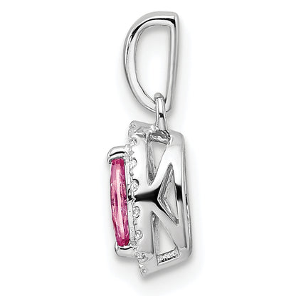 14k White Gold 1/10 Ct. Lab Grown Diamond VS/SI+ G+ and Lab Created Pink Sapphire October Birthstone Pendant