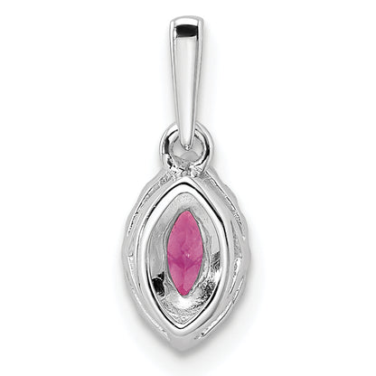 14k White Gold 1/10 Ct. Lab Grown Diamond VS/SI+ G+ and Lab Created Pink Sapphire October Birthstone Pendant