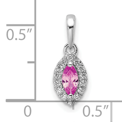 14k White Gold 1/10 Ct. Lab Grown Diamond VS/SI+ G+ and Lab Created Pink Sapphire October Birthstone Pendant