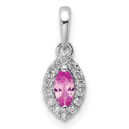 14k White Gold 1/10 Ct. Lab Grown Diamond VS/SI+ G+ and Lab Created Pink Sapphire October Birthstone Pendant