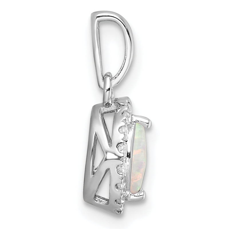 14k White Gold 1/10 Ct. Lab Grown Diamond VS/SI+ G+ and Lab Created Opal October Birthstone Pendant