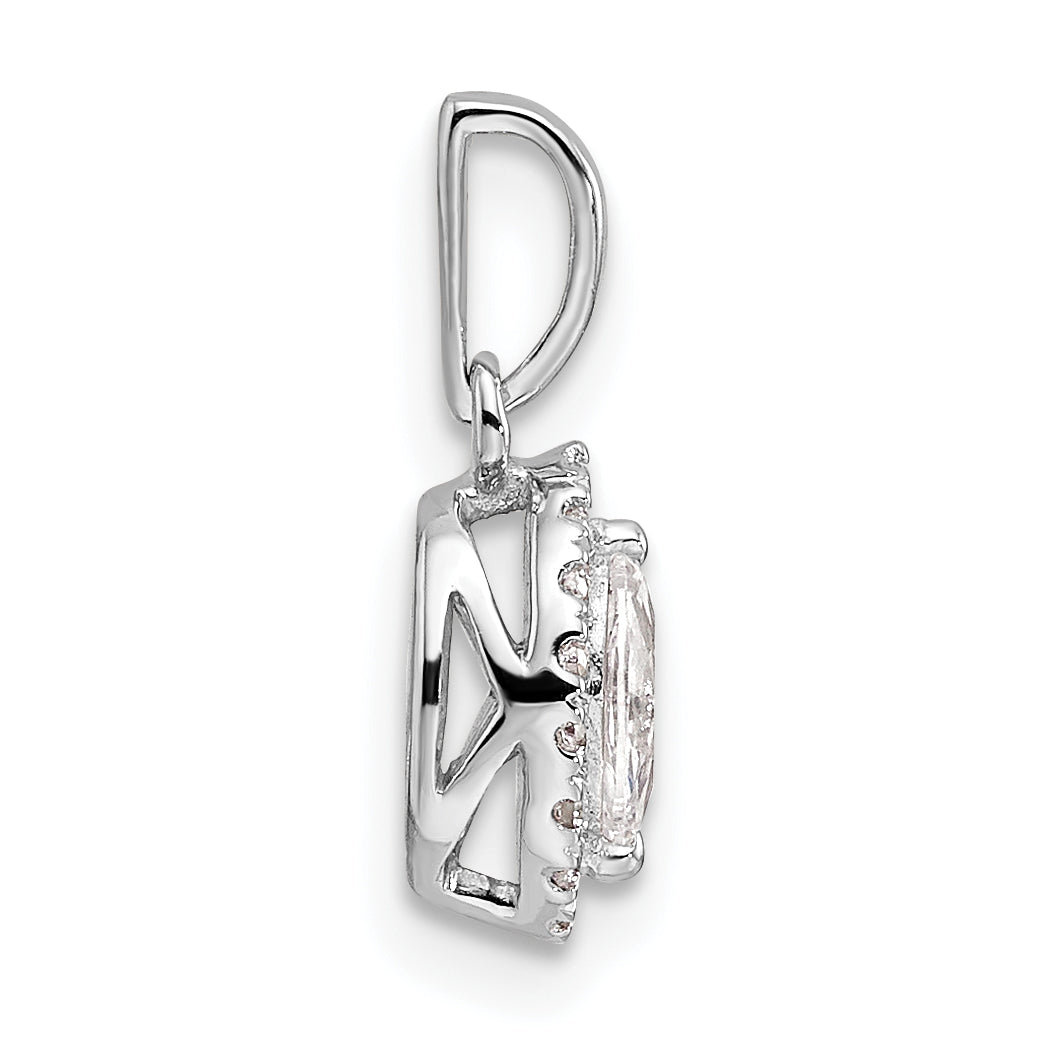 14k White Gold 1/10 Ct. Lab Grown Diamond VS/SI+ G+ and White Sapphire April Birthstone Pendant
