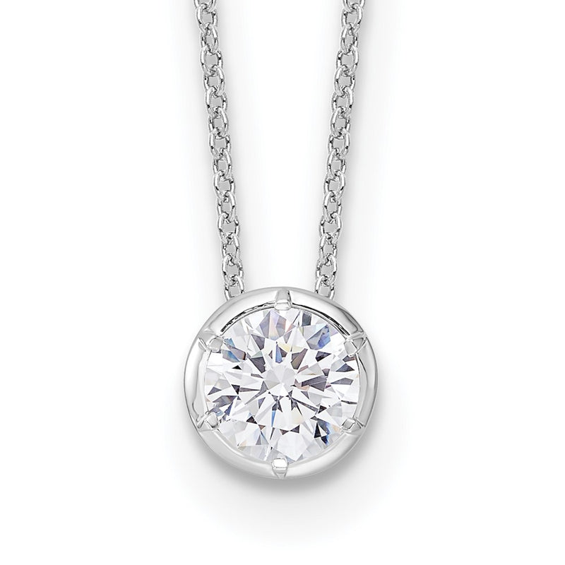 14k White Gold 1 Ct. Lab Grown Diamond VS/SI+ G+ Round 18 inch Solitaire Slide Necklace