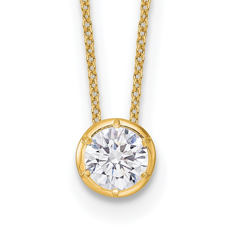 14k Yellow Gold 1 Ct. Lab Grown Diamond VS/SI+ G+ Round 18 inch Solitaire Slide Necklace