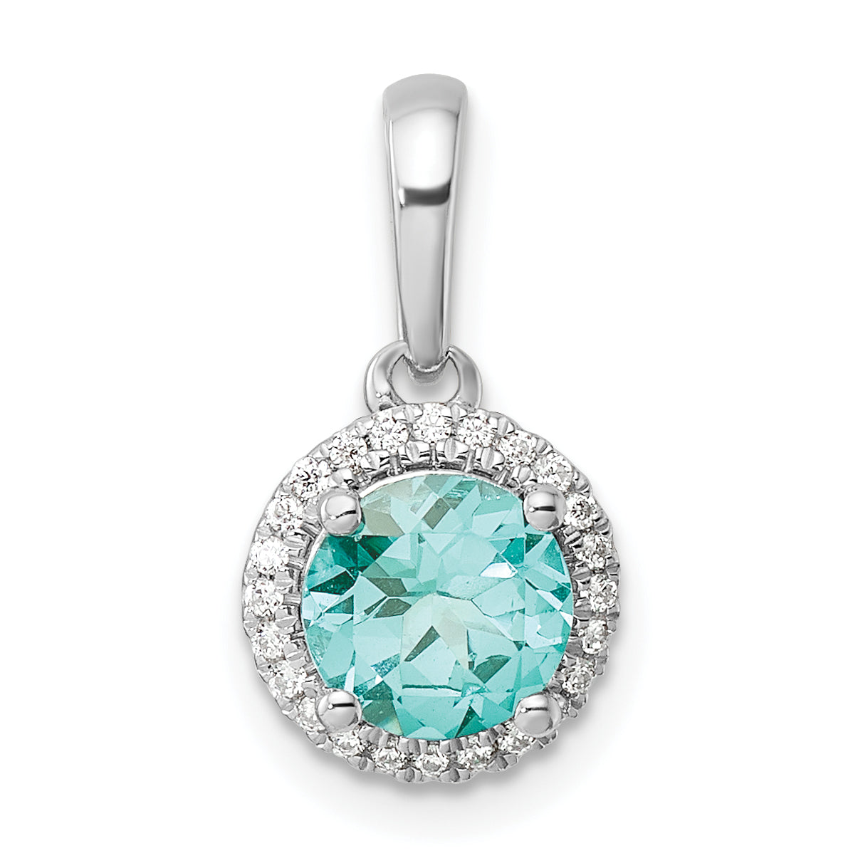 Pure Serenity 14k White Gold 1/10 Ct. Lab Grown Diamond VS/SI+ G+ and Lab Created Paraiba Halo Pendant