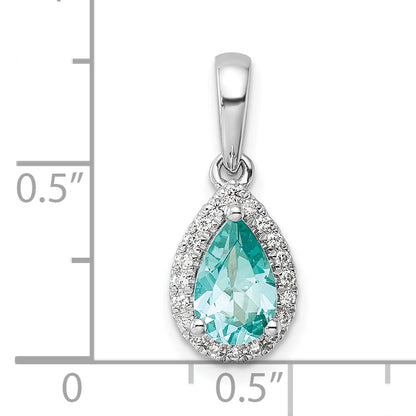 Pure Serenity 14k White Gold 1/8 Ct. Lab Grown Diamond VS/SI+ G+ and Lab Created Paraiba Pear Pendant