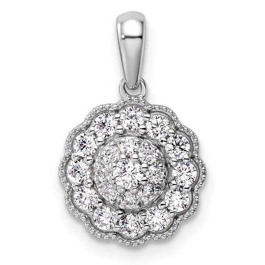 14k White Gold 1/2 Ct. Lab Grown Diamond VS/SI+ G+ Square Halo Pendant