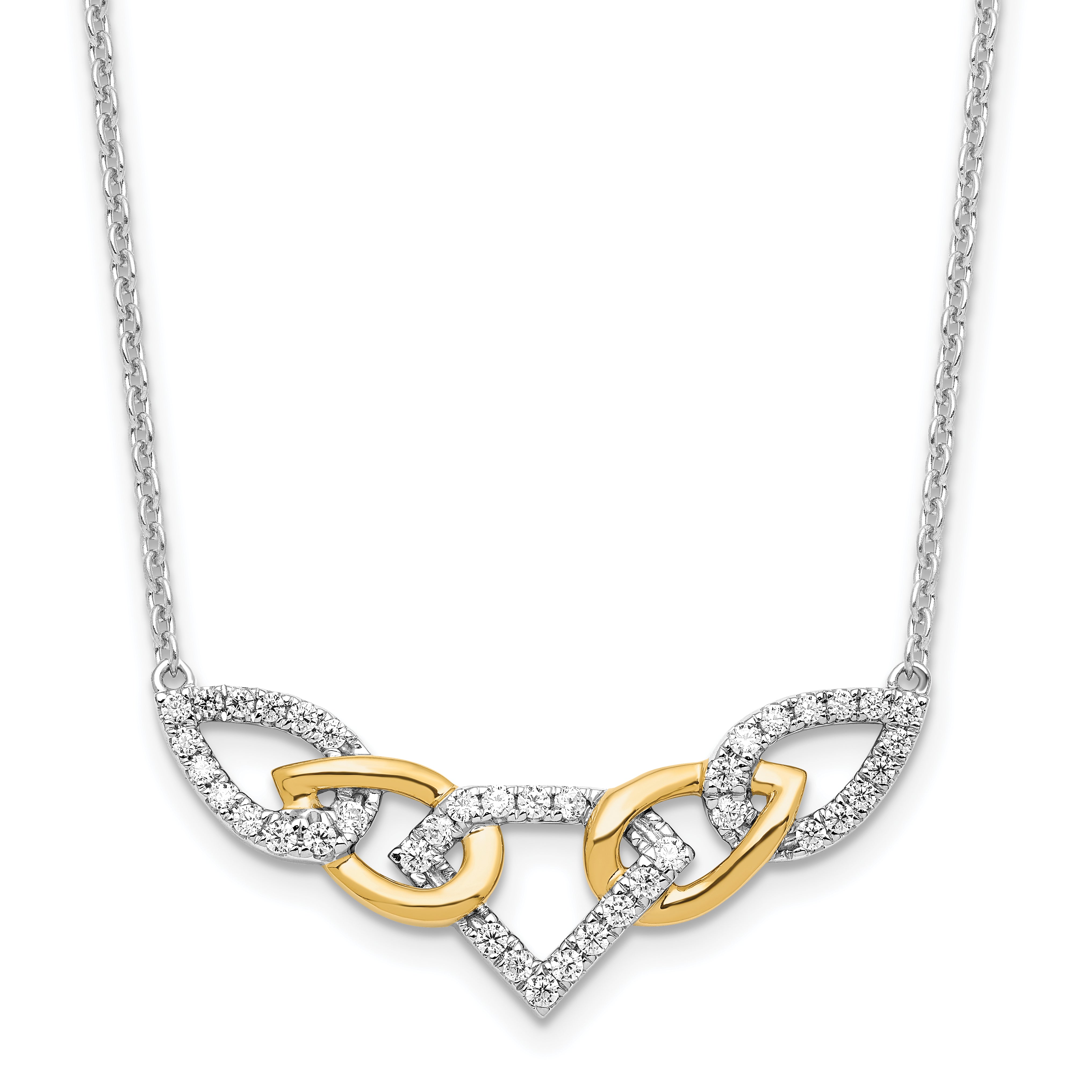 14K Two Tone Lab Grown Vs/Si+ G+ Dia Linked Teardrop Necklace