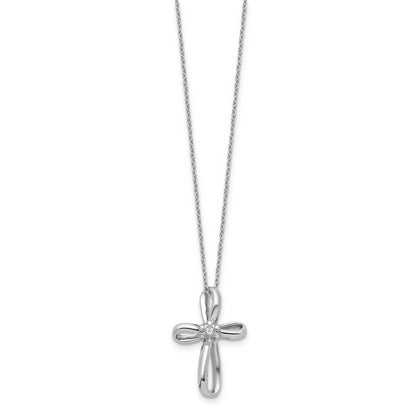 14k White Gold .01 Ct. Lab Grown Diamond VS/SI+ G+ 18 inch Cross Pendant Necklace