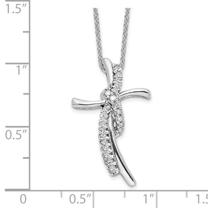 14k White Gold 1/8 Ct. Lab Grown Diamond VS/SI+ G+ 18 inch Cross Pendant Necklace