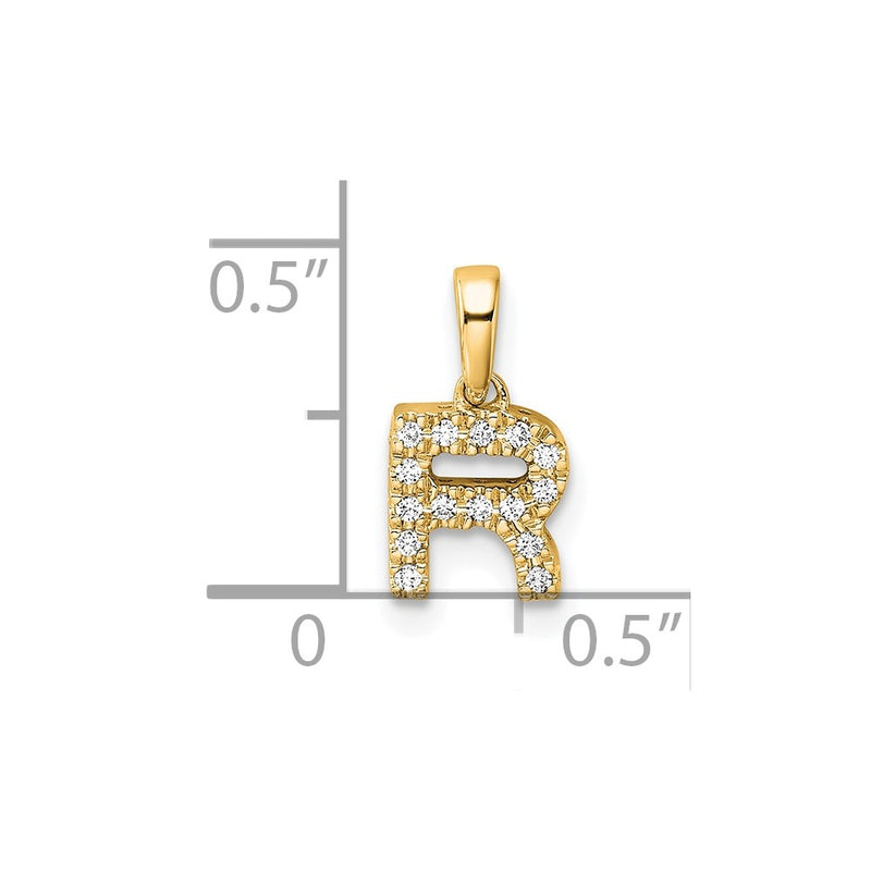 10K Yellow Gold 10K Diamond Letter R Initial With Bail Pendant