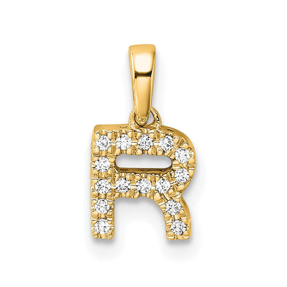 10K Yellow Gold 10K Diamond Letter R Initial With Bail Pendant