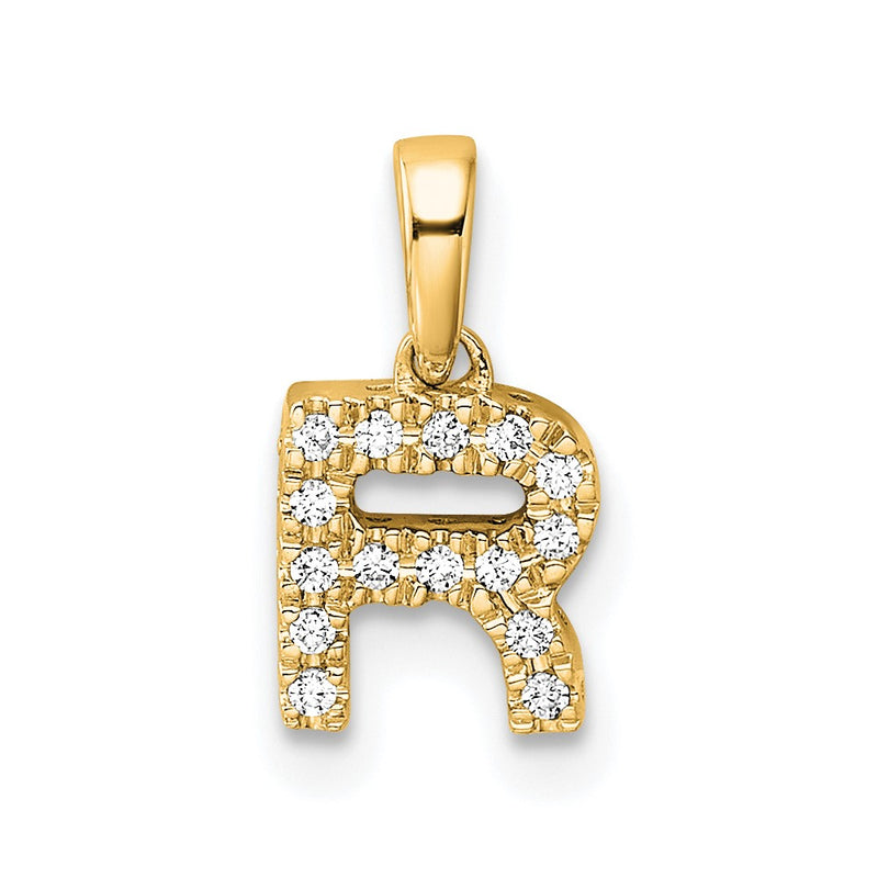 10K Yellow Gold 10K Diamond Letter R Initial With Bail Pendant