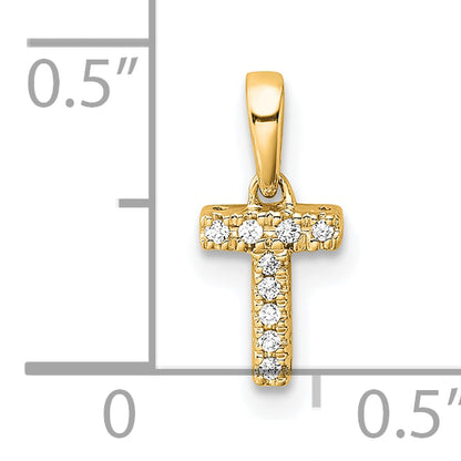 10K Yellow Gold 10K Diamond Letter T Initial With Bail Pendant