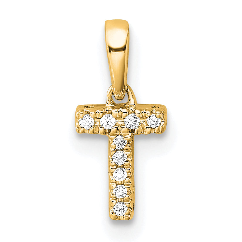 10K Yellow Gold 10K Diamond Letter T Initial With Bail Pendant