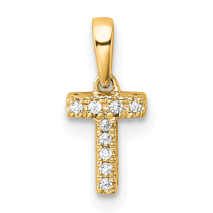 10K Yellow Gold 10K Diamond Letter T Initial With Bail Pendant