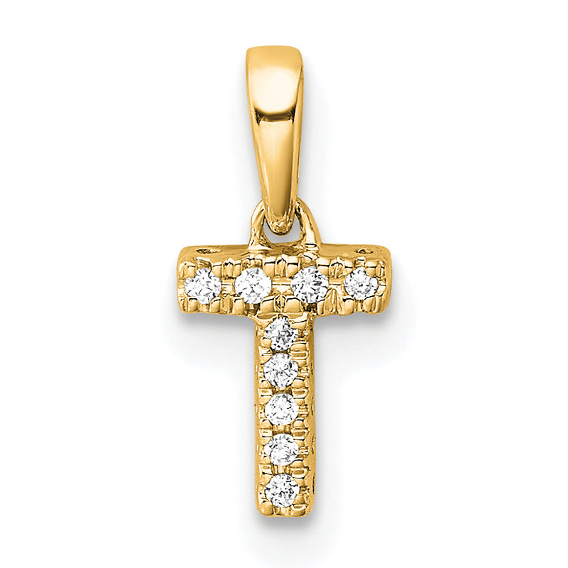 10K Yellow Gold 10K Diamond Letter T Initial With Bail Pendant