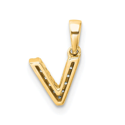 10K Yellow Gold 10K Diamond Letter V Initial With Bail Pendant