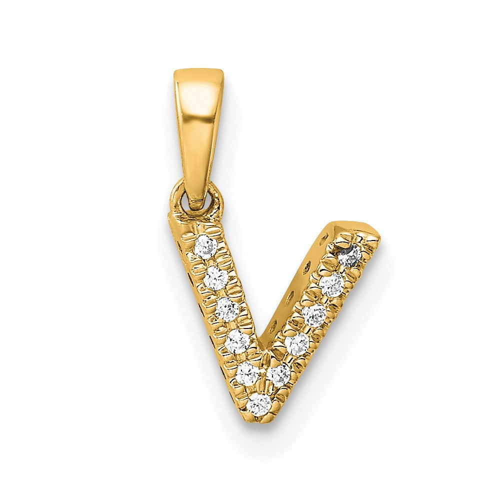 10K Yellow Gold 10K Diamond Letter V Initial With Bail Pendant